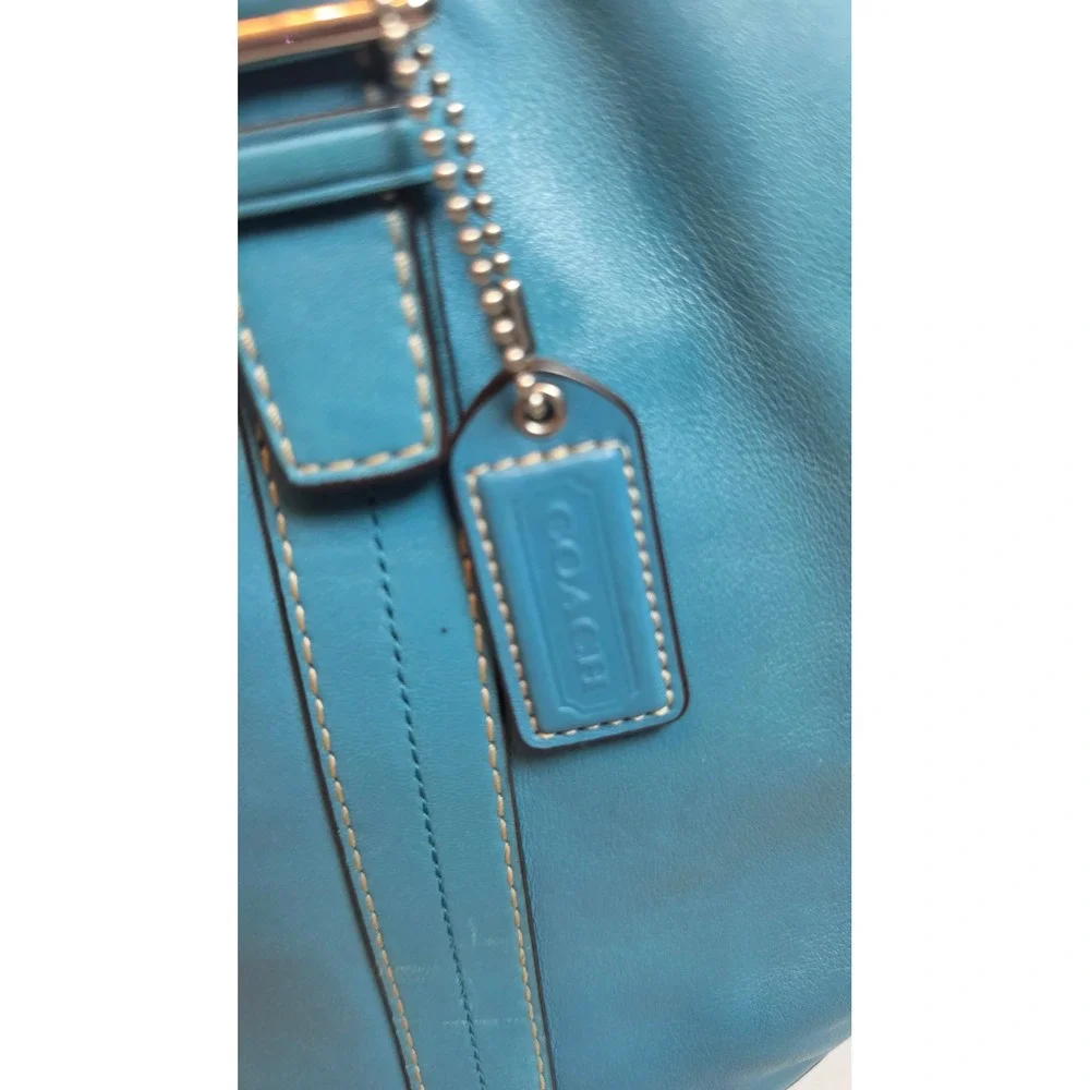 Coach Hampton Teal Blue Leather Tote Shoulder Bag Y2K F11201 10195 Vintage